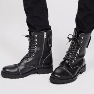 Zadig & Voltaire Joe Studs Black Leather Lace Up Boots Zip Logo NWT 40